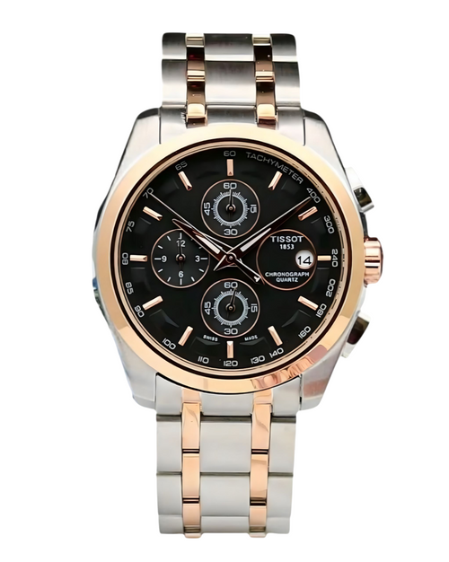 Couturier chronograph | Black dial |silver chain with gold stripes