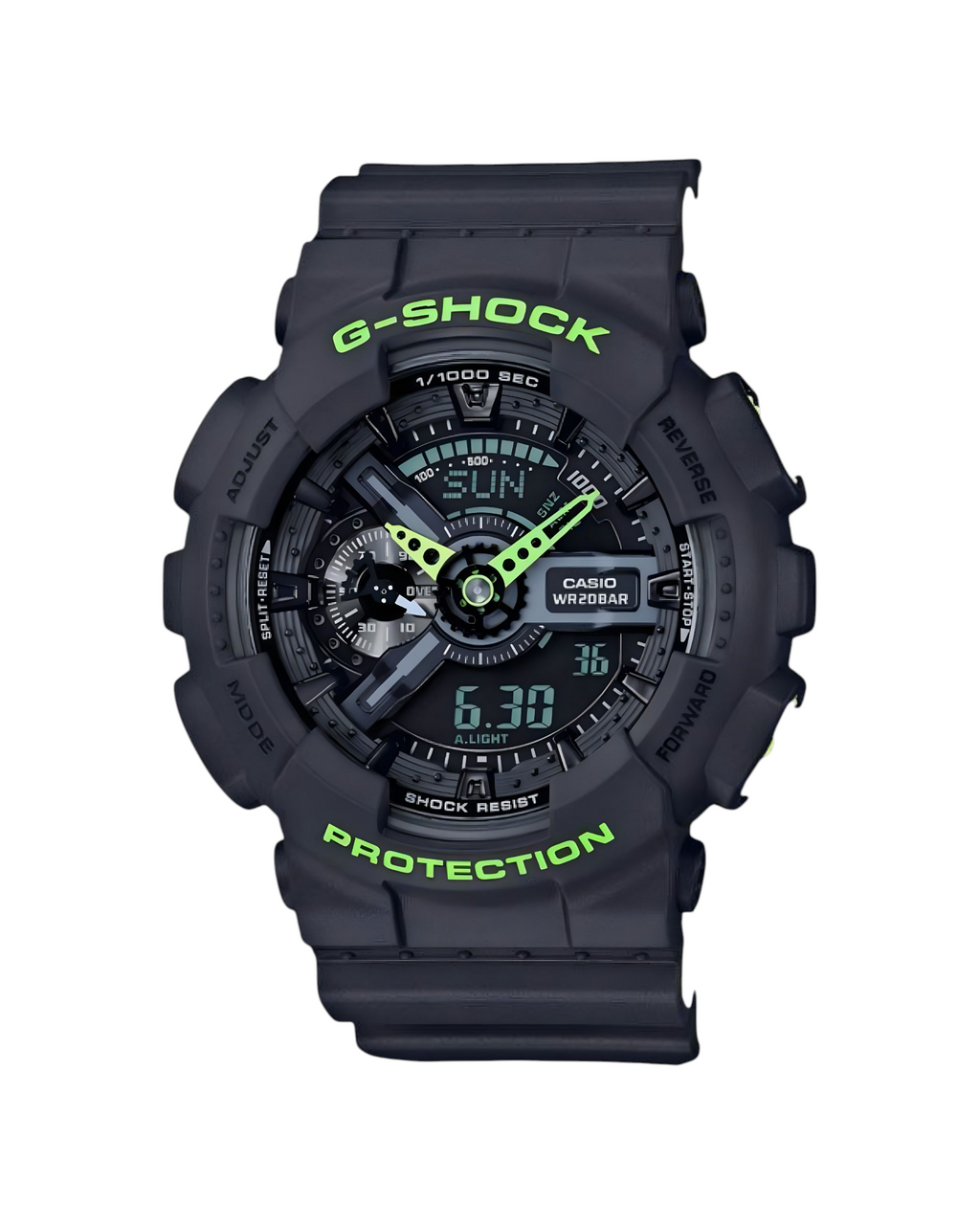 GA-110LN-8AJF – Black & Green • Analog-Digital • 51mm