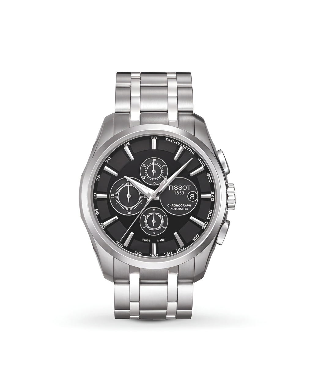 Couturier Chronograph – Black Dial • Silver Chain • 43mm