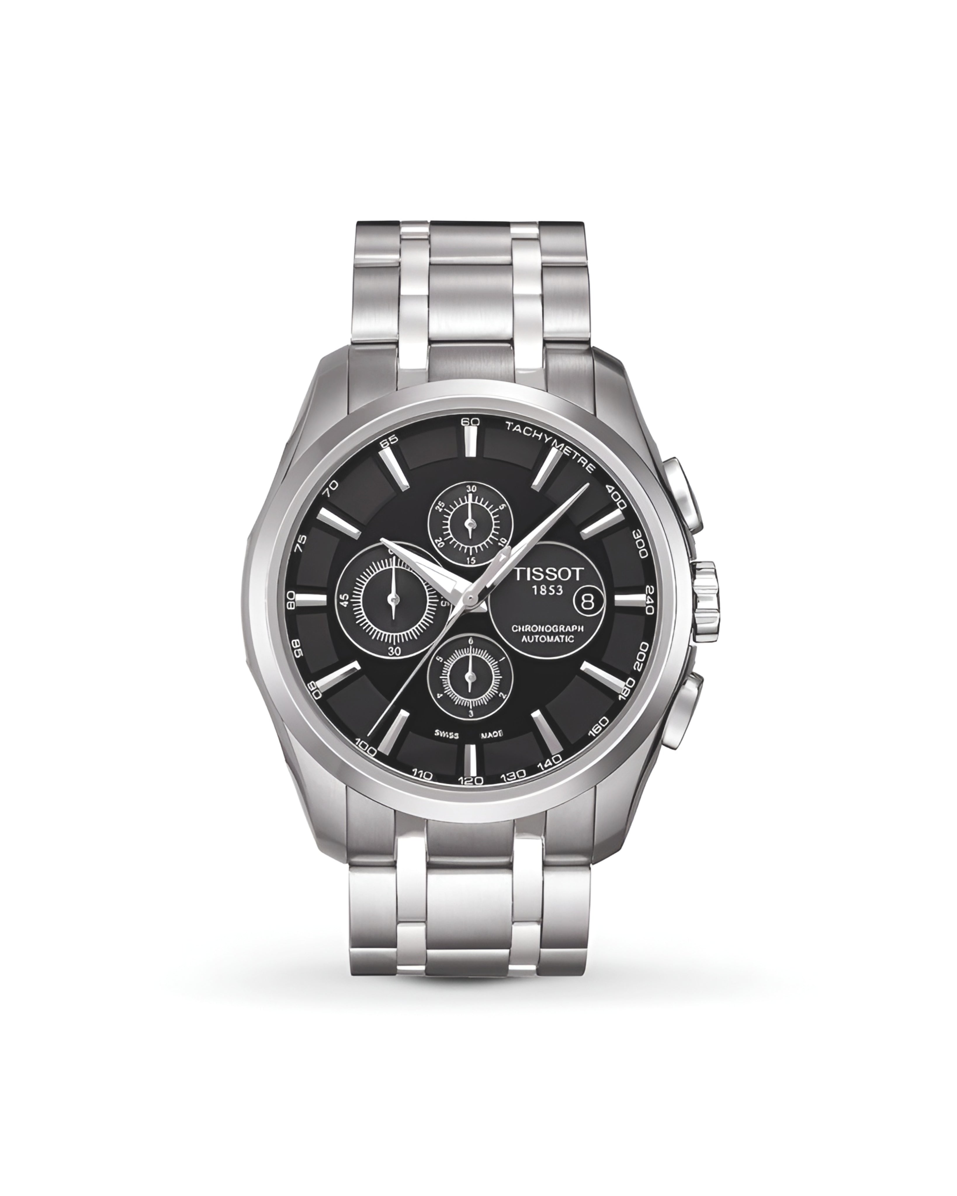 Couturier Chronograph – Black Dial • Silver Chain • 43mm