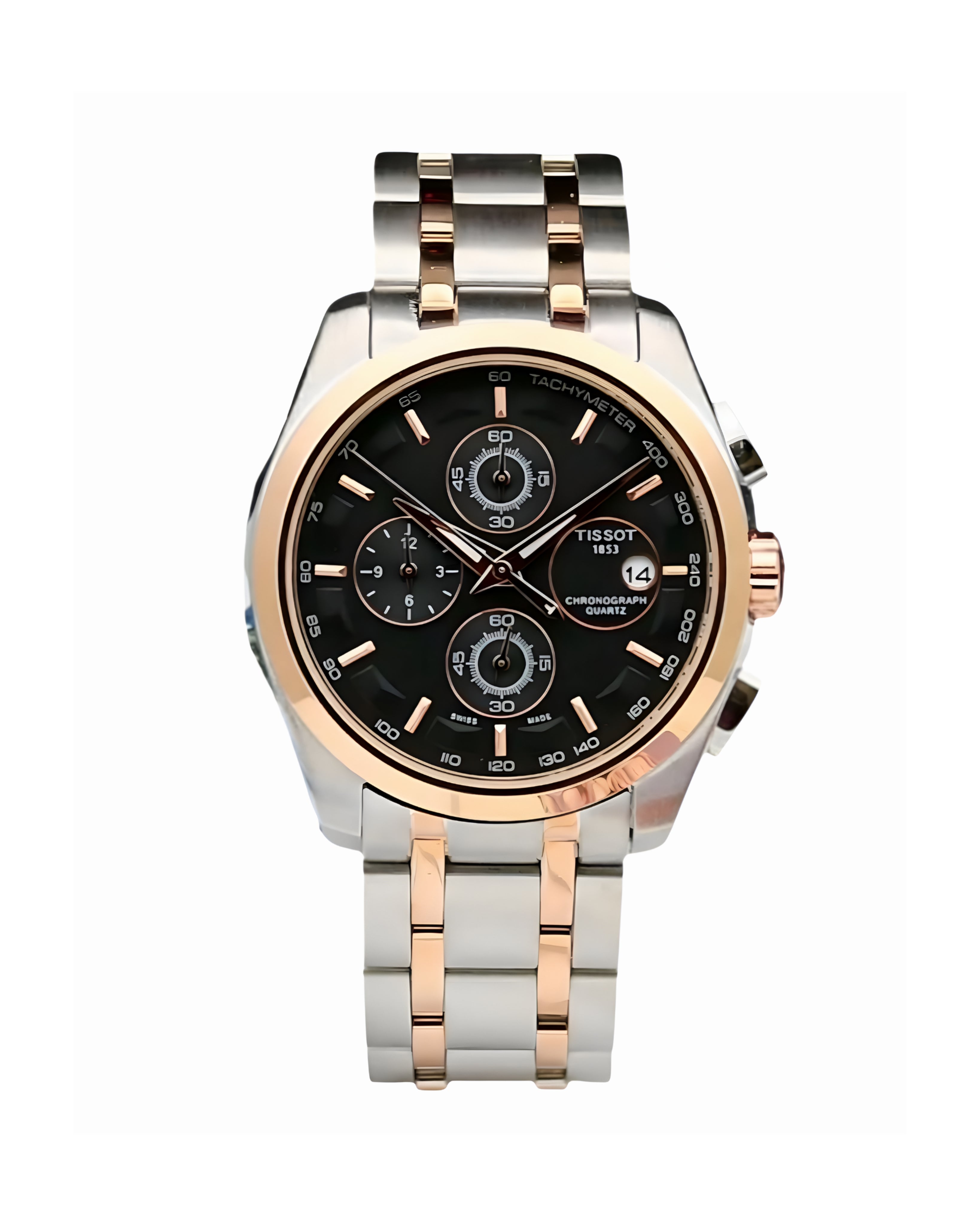 Couturier Chronograph – Black Dial • Silver Chain with Gold Stripes