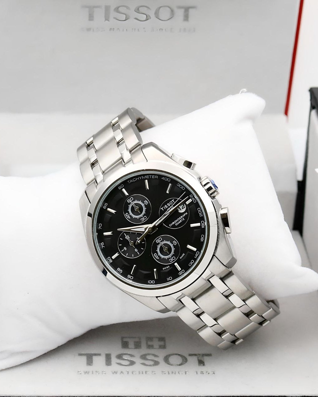 Couturier Chronograph – Black Dial • Silver Chain • 43mm