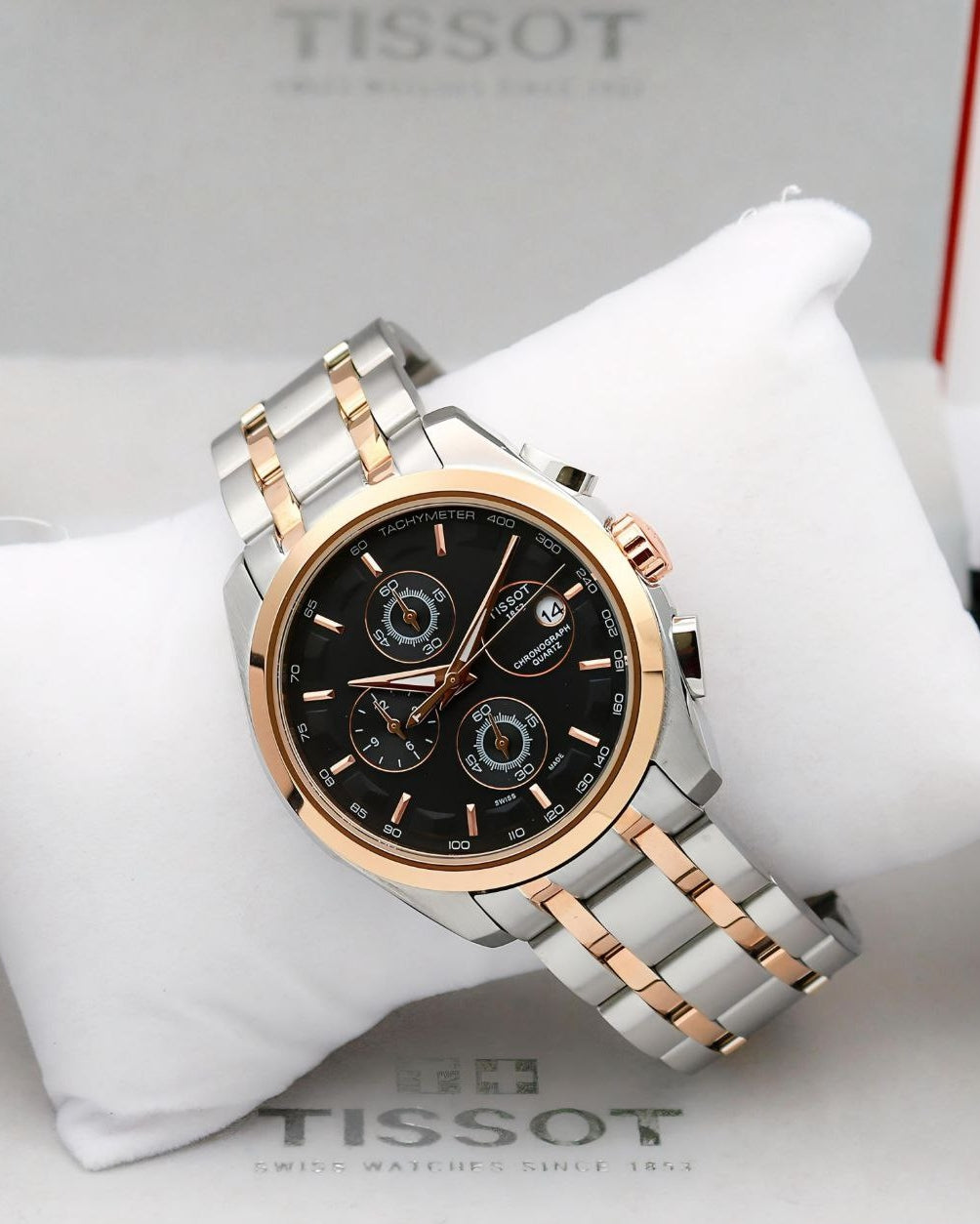 Couturier chronograph | Black dial |silver chain with gold stripes