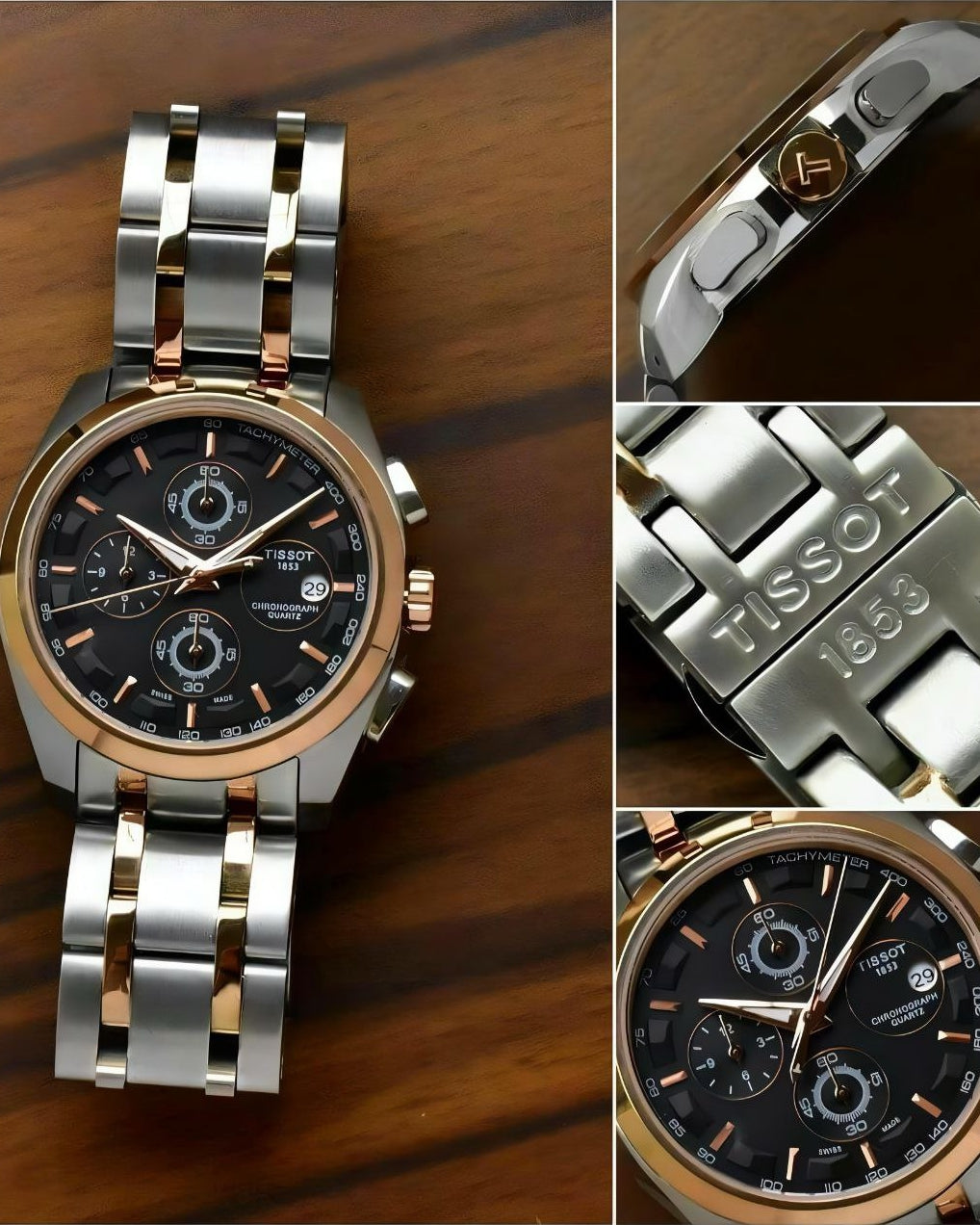 Couturier chronograph | Black dial |silver chain with gold stripes