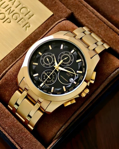 Couturier chronograph | Black dial with gold chain