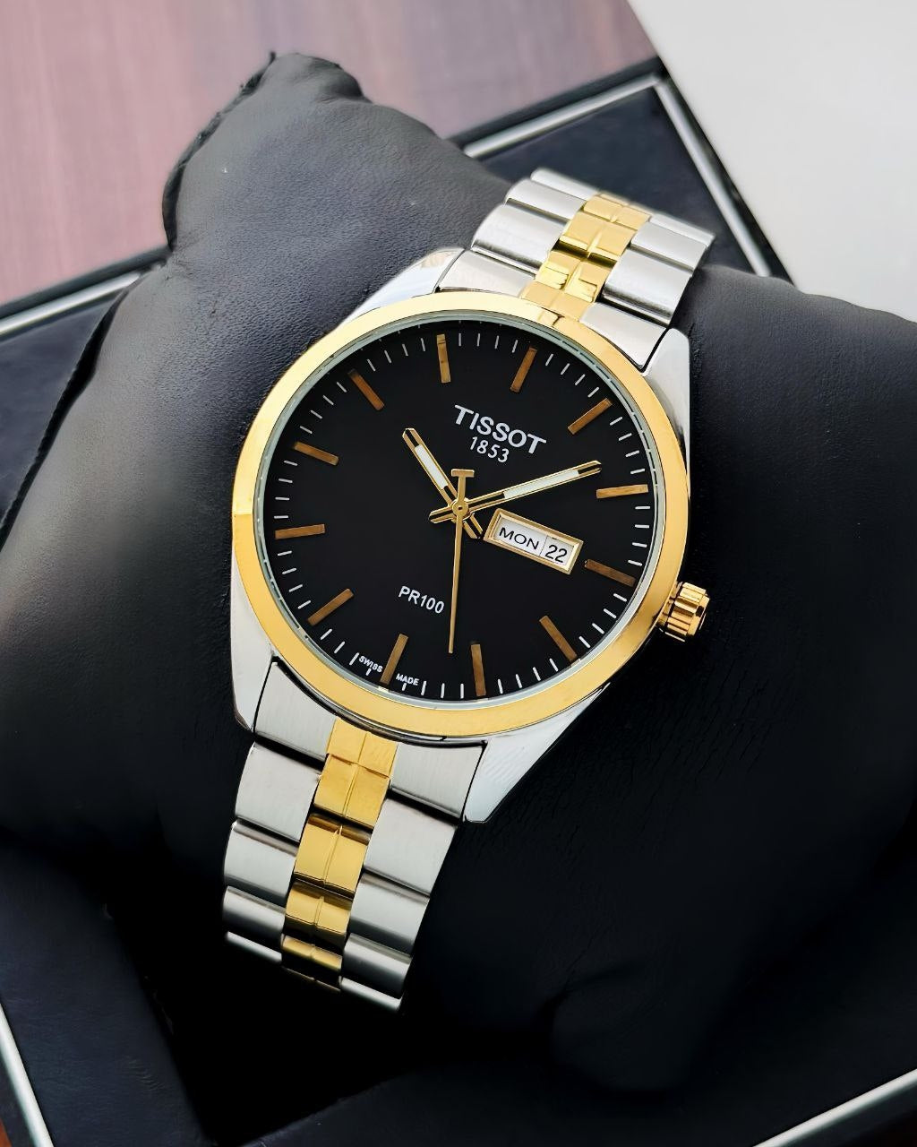 PR100 – Black Dial • 41mm • Silver & Gold Chain