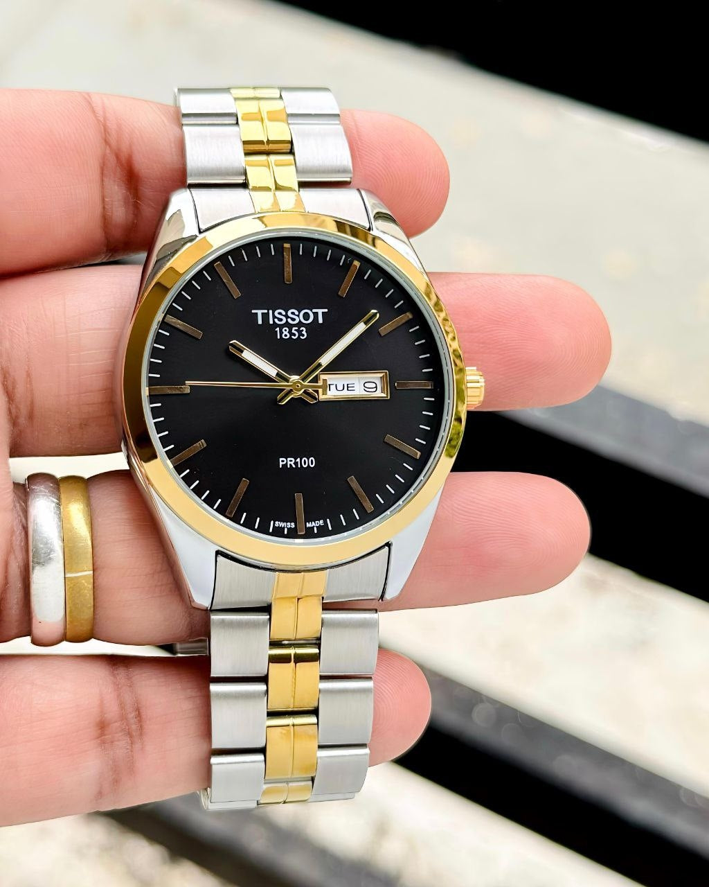 PR100 – Black Dial • 41mm • Silver & Gold Chain