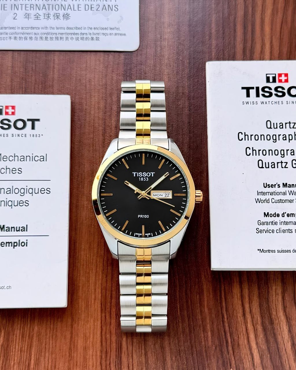 PR100 – Black Dial • 41mm • Silver & Gold Chain