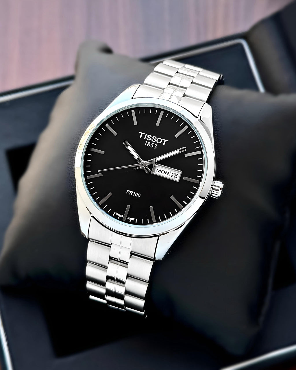PR100 – Black Dial • 41mm • Silver Chain