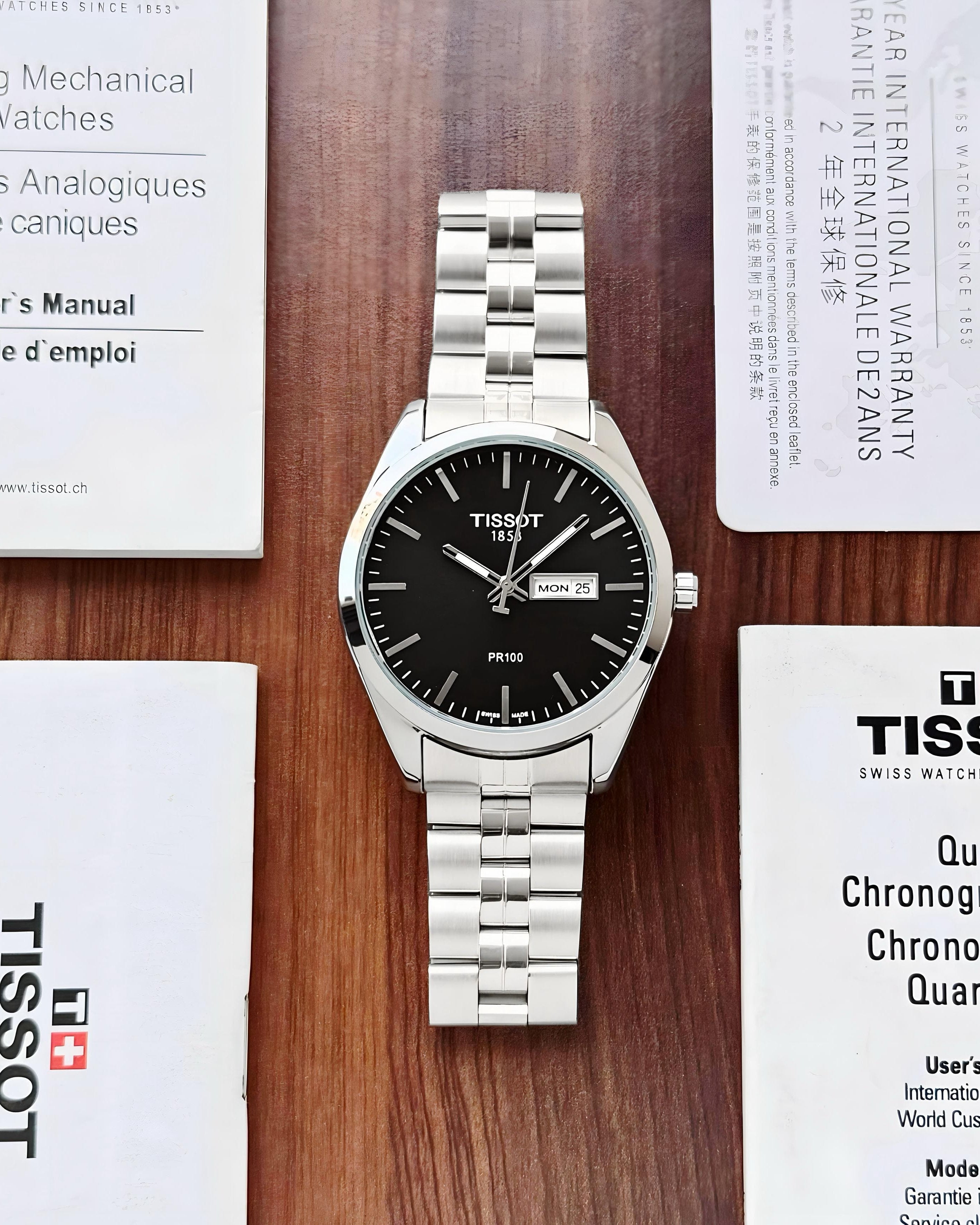 PR100 – Black Dial • 41mm • Silver Chain