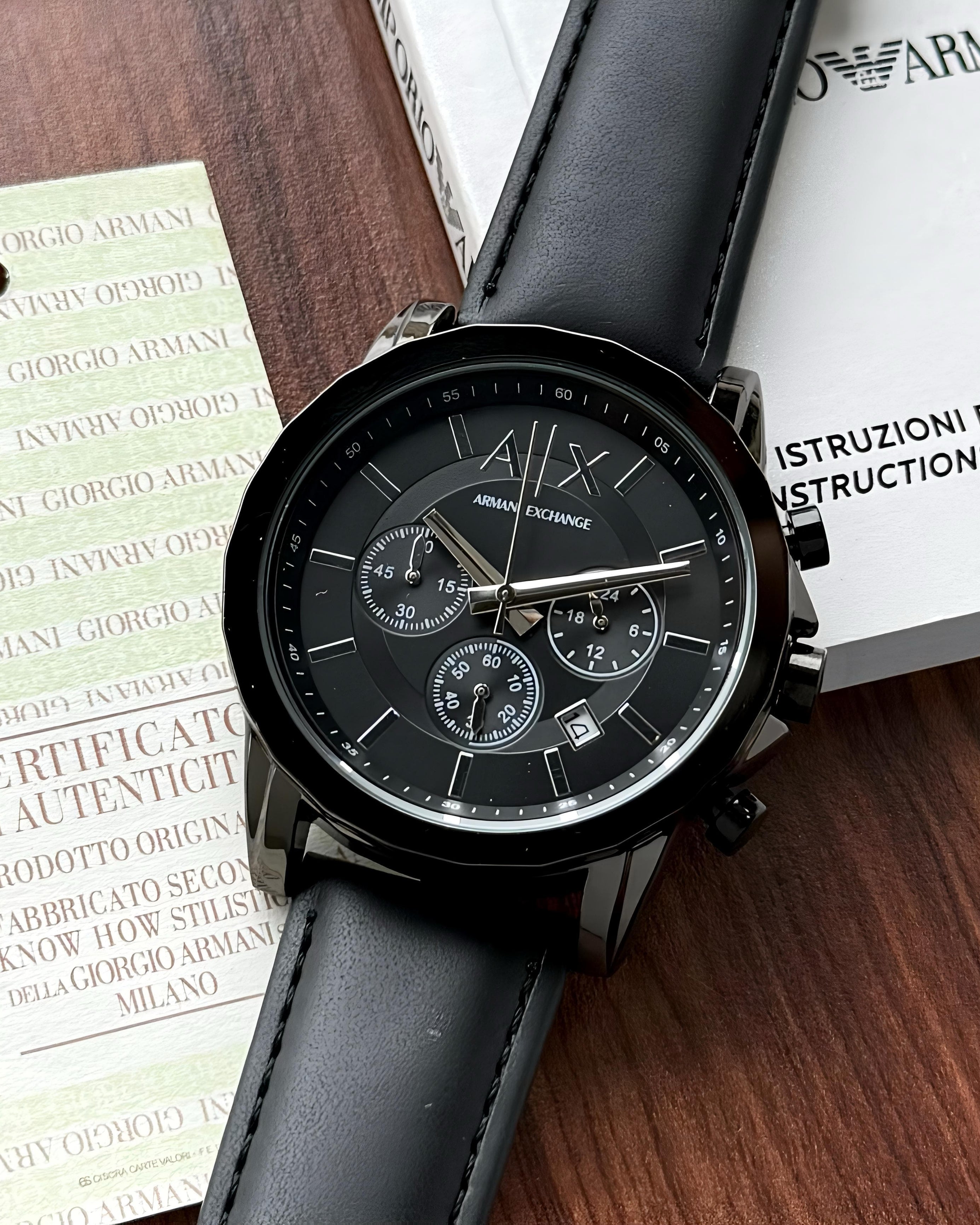 AX2098 – Black Dial • 43mm • Black Leather Strap