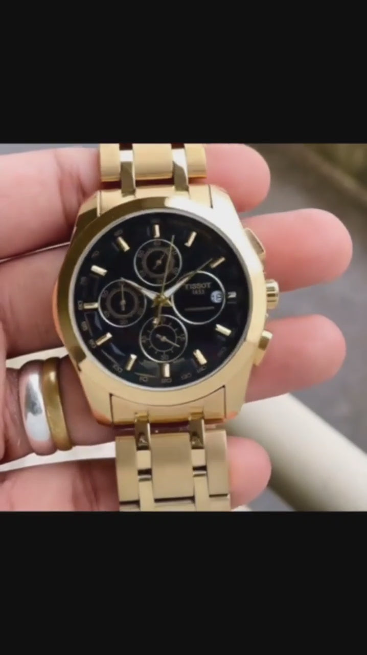 Couturier chronograph | Black dial with gold chain