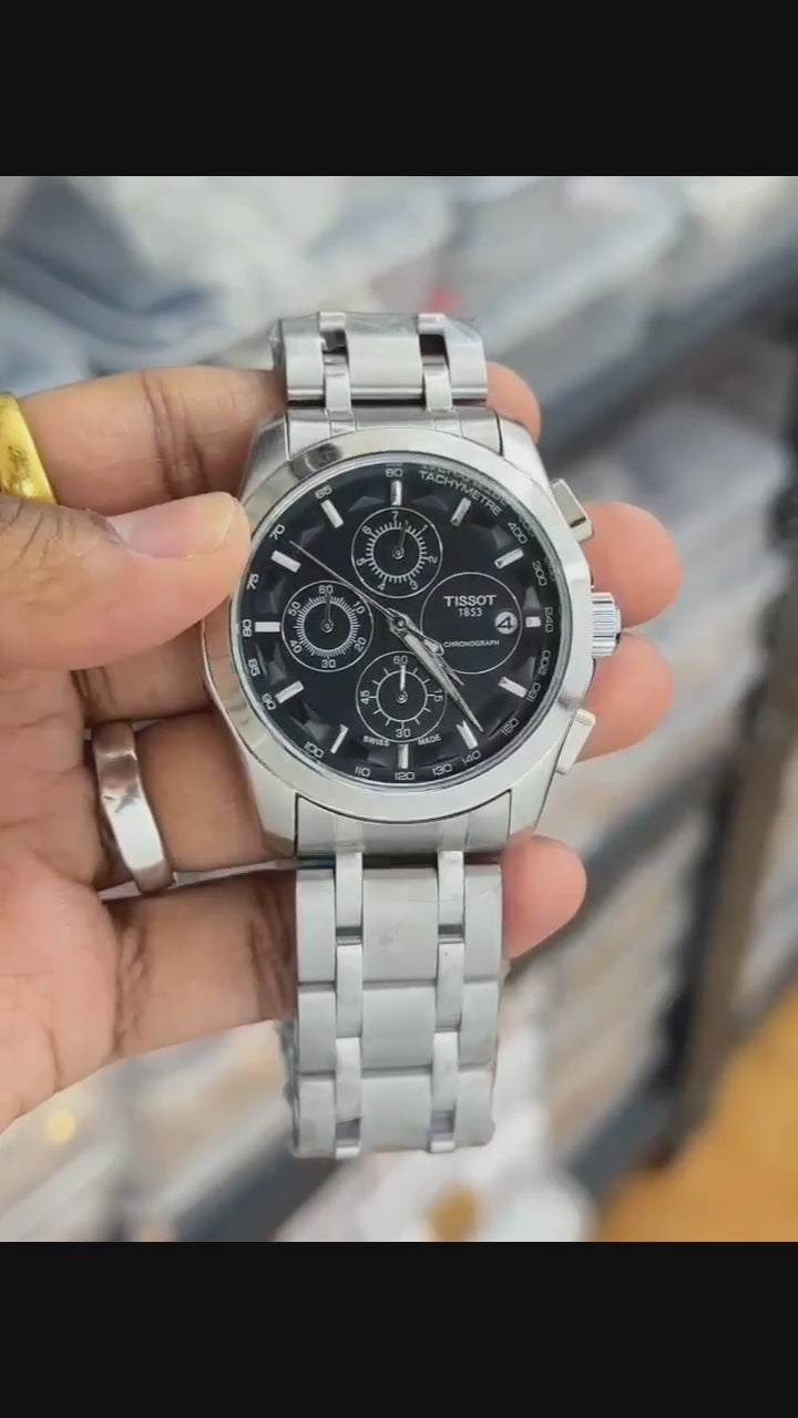 Couturier Chronograph – Black Dial • Silver Chain • 43mm