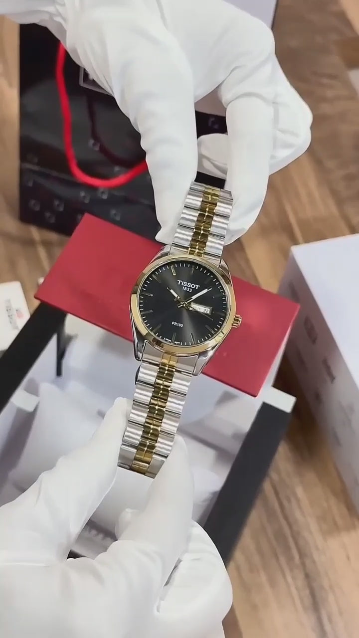 PR100 – Black Dial • 41mm • Silver & Gold Chain